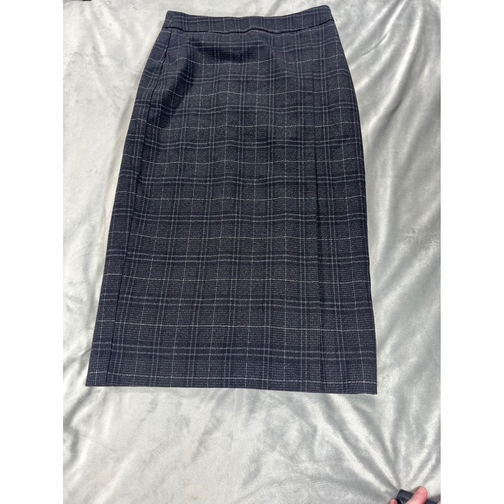 Vince Camuto Grey Plaid Pencil Skirt Women's Sz 0 Academia Office Front Slit‎